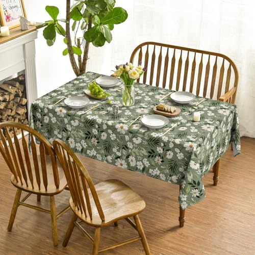 Horaldaily Tablecloth 60×60 Inch Square, Muted Gray Green Daisy