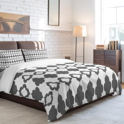 Bohemian Gray Geometric Motif Full Duvet Cover Set - 4 Pcs Comforter