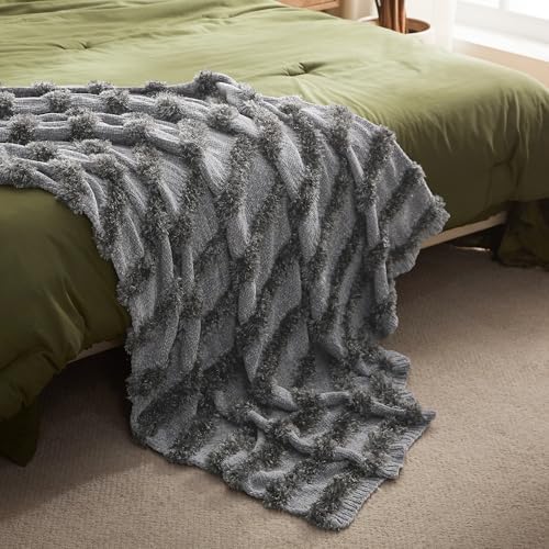 SLEEP ZONE Chenille Throw Blanket for Couch, Soft Farmhouse Blankets