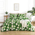 YuHeGuoJi Green Watercolor Floral Duvet Cover Queen 100% Cotton 3 Pcs