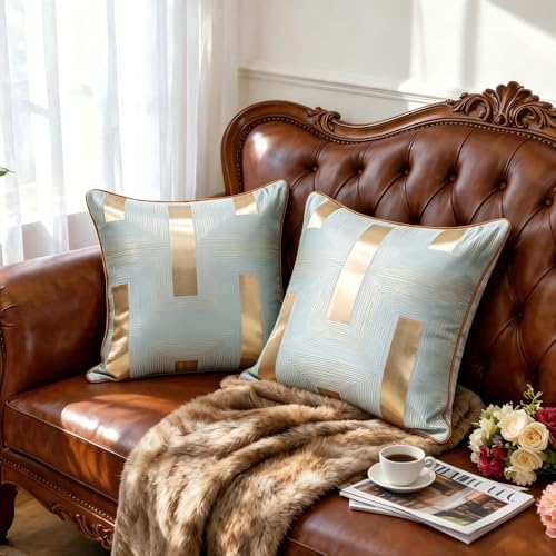 Luxury Geometric Stripe Jacquard Throw Pillow Cover, Polyester