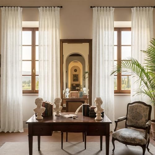 NICETOWN Semi Sheer Linen Curtains for Living Room, Grommet Light