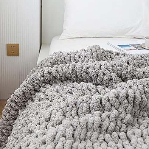 Gray Chunky Chenille Knit Throw Blanket 50x60 Inch Sofa Bed Couch