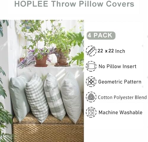 HOPLEE Farmhouse Sage Green Fall Pillow Covers 22x22 Cushion Cover