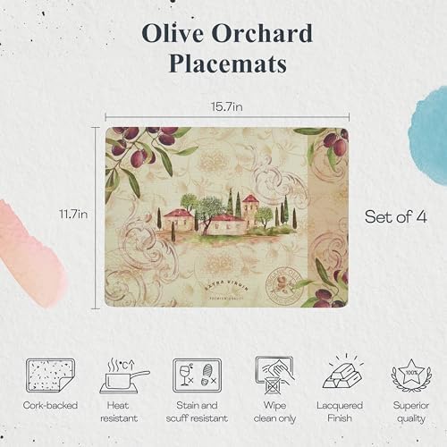 Pimpernel Olive Orchard Placemats, Set of 4 - Cork Backed & Heat