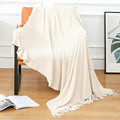 Chenille Knit Blanket with Tassel Solid Knitted Decorative Throw