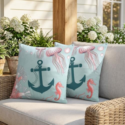 20 x 20 Inch Pillow Covers Set of 2, Ocean Coastal Decorative Throw