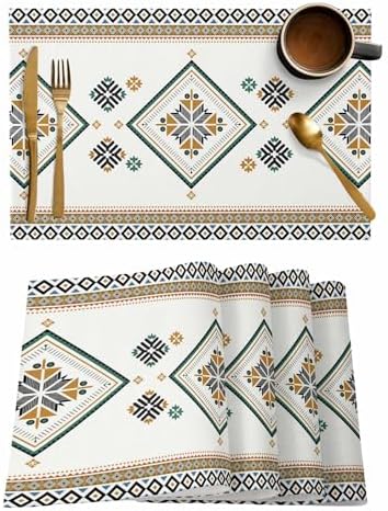 Placemats Set of 8, Beige Boho Woven Placemat, Linen Place Mats for