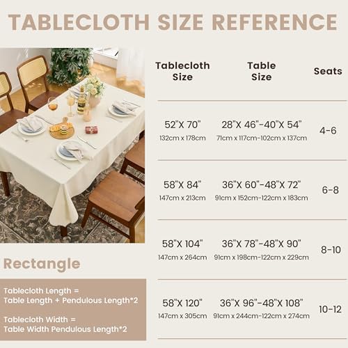 Simple&Opulence 100% Cotton Canvas Tablecloth Rectangular, Beige 52" x