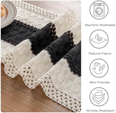 Black Farmhouse Boho Macrame Table Runner with Tassels 90 inches Long
