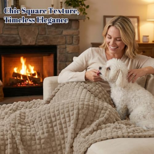 PHF Luxury Soft Fleece Blanket King Size for Bed No-Shed Taupe