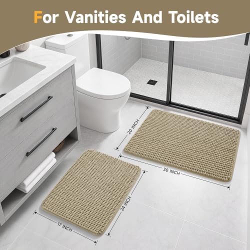 Ophanie Beige Bathroom Rugs Sets 2 Piece,Soft Chenille Bath Mat,Non