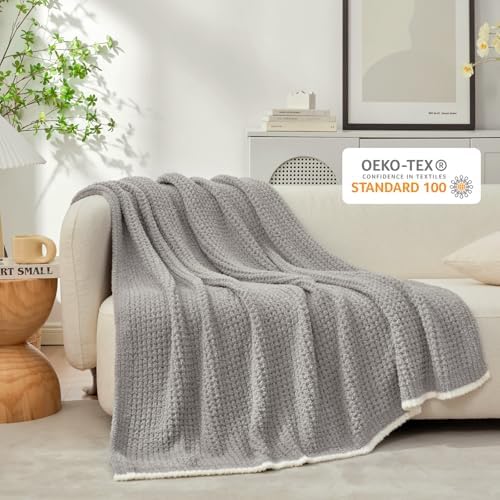 Snuggle Sac Grey Waffle Throw Blanket for Couch Bed Sofa 60x80 inches