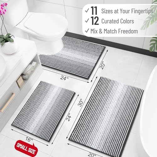 OLANLY Striped Chenille Bath Rug and Toilet Rug U-Shaped, Size 24x16