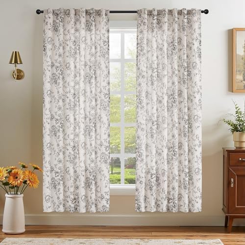 jinchan Floral Linen Curtains 72 Long for Living Room 2 Panels