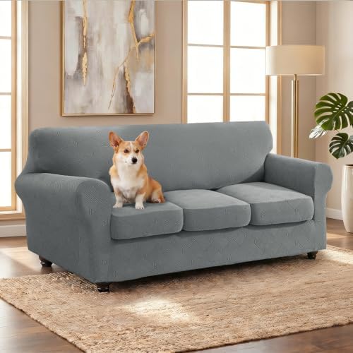 XINEAGE Stretch 4 Piece Couch Cover for Sofa, Sofa Cover for Dog,Light