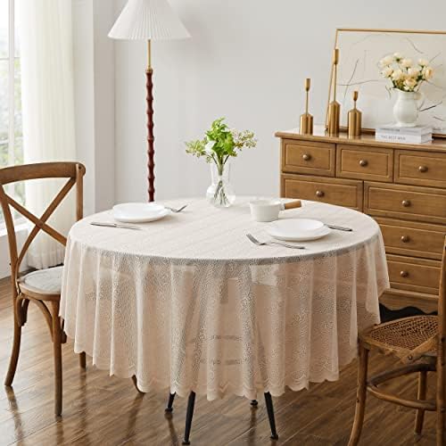 Warm Home Designs Lace Round Tablecloth. Linen Round Table Cloth for