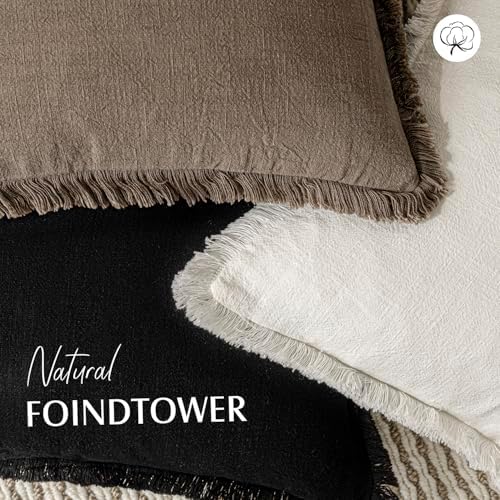 Foindtower Decorative Linen Fringe Throw Pillow Covers 22×22 Light