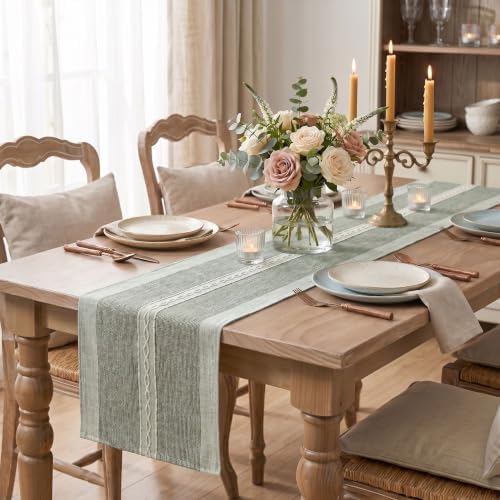Artoid Mode Grey Braided Striped Rustic Chenille Table Runner