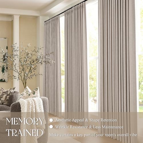 Jowels Beige Pinch Pleated Memory Trained Linen Curtains 63 Inch Long