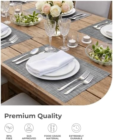 Linen Grey Placemats Set of 8 - Heat Resistant Non-Slip Place mats for