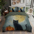 Charcoal Gray Halloween Black Cat Pumpkin Duvet Cover Set For Women