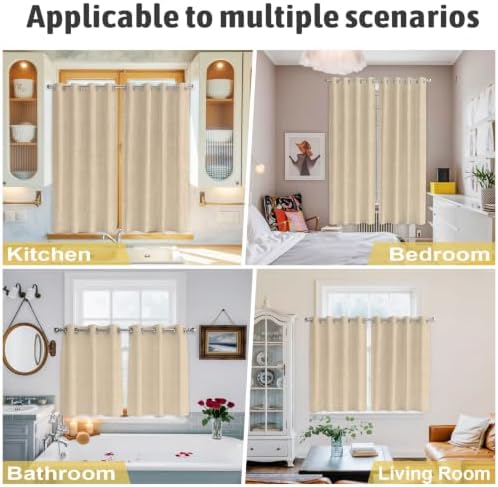 Rustic Beige Window Curtains Panels with Silver Grommet, Farmhouse