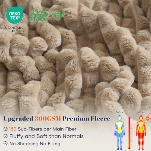 PHF Luxury Soft Fleece Blanket King Size for Bed No-Shed Taupe