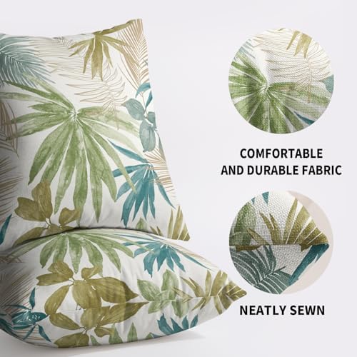 Tropical Pillow Covers 22X22 Set of 2, Green Blue Teal Brown Palm Leaf
