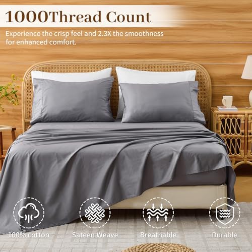 Bedlifes 1000TC Egyptian Cotton King Sheets, 4Pcs, 16" Deep Pocket