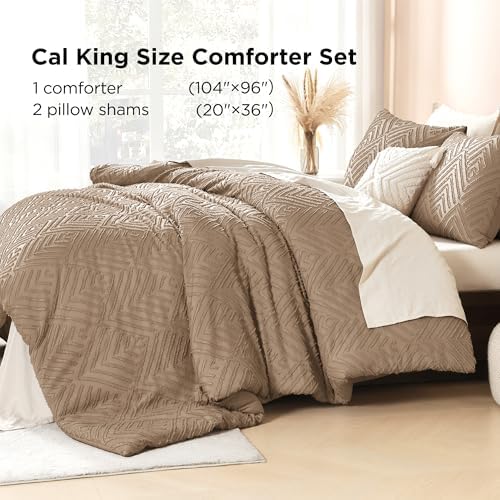 Litanika California King Comforter Set, 3 Pcs Taupe Tufted Boho