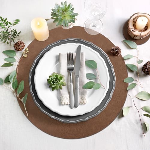 comfoyar Faux Leather Round Placemats with Coasters Set of 6, 13x13