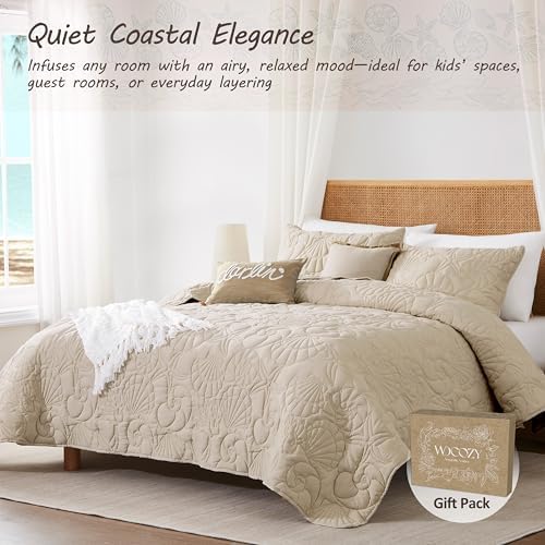 WDCOZY Coastal Beach Beige Twin Size Quilt Bedding Sets, Nautical
