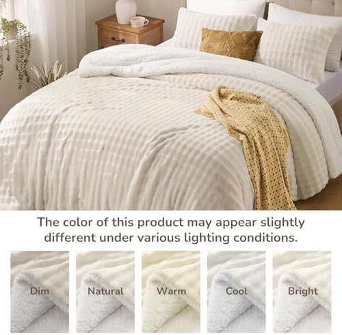 downluxe Ultra-Soft Micromink Sherpa King Comforter Set, Beige - Plush