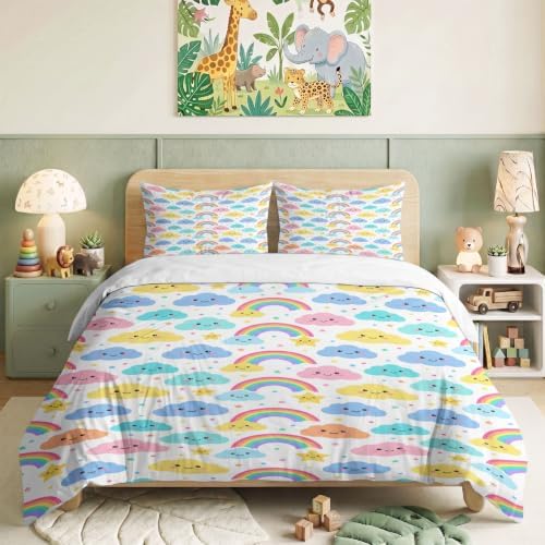 King Duvet Cover Set Soft Microfiber Childlike Fun Rainbow