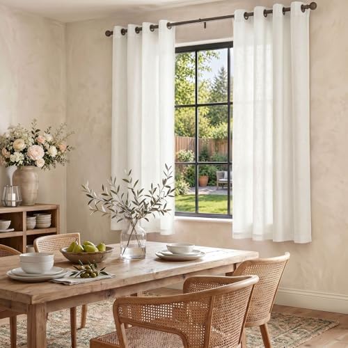 jinchan Faux Linen Curtains for Bedroom 63 inch Length Farmhouse Thick