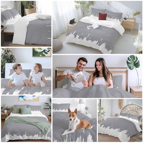 3 Piece Abstract Grey Duvet Cover Set Queen Size, Microfiber