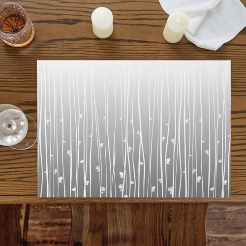 Gray Flower Placemats Set of 8, Cotton Linen Fabric Place Mats