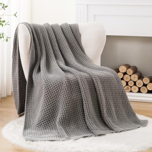 Grey Throw Blanket for Couch, Soft Knitted Chenille Throw Blanket