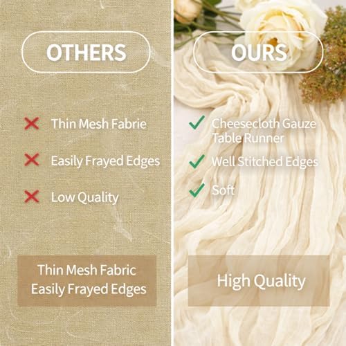 10 Pack Beige Cheesecloth Table Runner 22x120 Inch Boho Gauze Table
