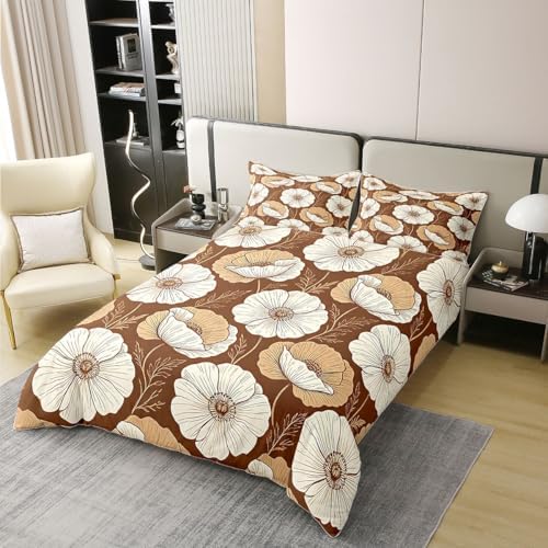 jejeloiu Floral Duvet Cover 100% Cotton Queen Size Boho Flowers