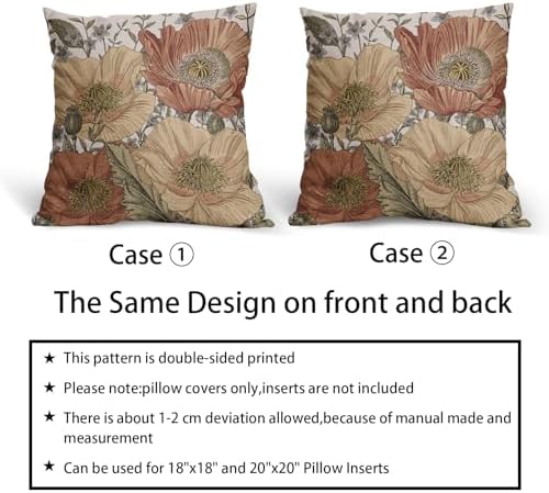 Brown Rust Red Vintage Floral Pillow Covers 18x18 Rustic Flowers