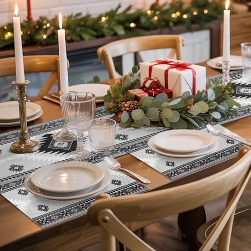 Placemats Set of 8, Aztec Gray Geometric Pattern Washable Table Mats