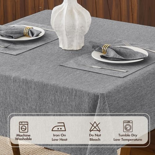Gray 70x70 Square Polyester Linen Farmhouse Tablecloth