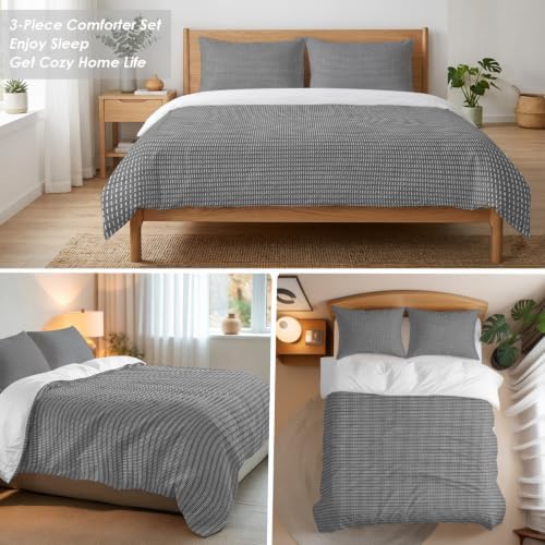 3 Pieces Bedding Set Queen Size, Grey Abstract Art Soft Duvet Covers