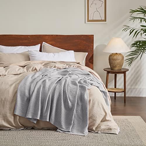 Bedsure Bundle of 1 Cotton Herringbone Weave Blanket Queen & 1 Cotton