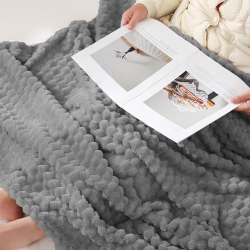 Puncuntex Grey Throw Blanket 60"×80" inches Fuzzy 3D Jacquard