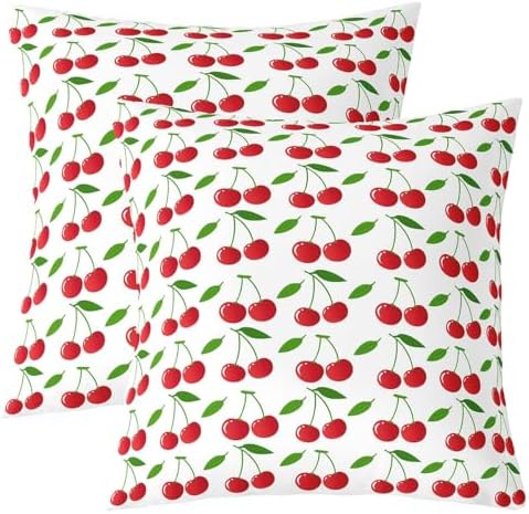 jejeloiu Kids Girls Cherry Prints Throw Pillow Covers Set of 2 22 x
