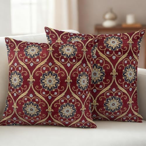 Boho Decorative Throw Pillow Covers 18x18 Inch Set of 2 Vintage Red