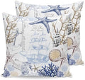 Vintage Ocean Pillow Covers 20x20 inch Set of 2 Coral Starfish Shell